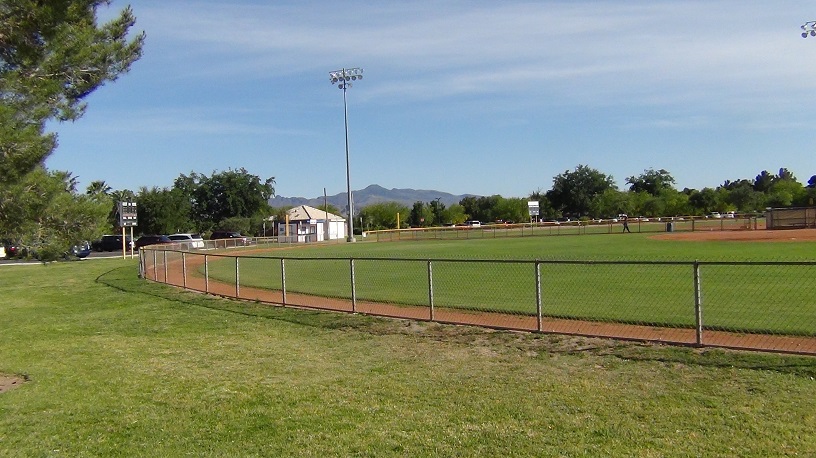 Mountains can be seen in the background from the Softball Field