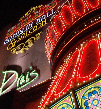 looking up directly below the signs at bills