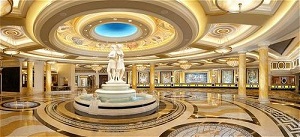 marble fountain and registration counter at caesars