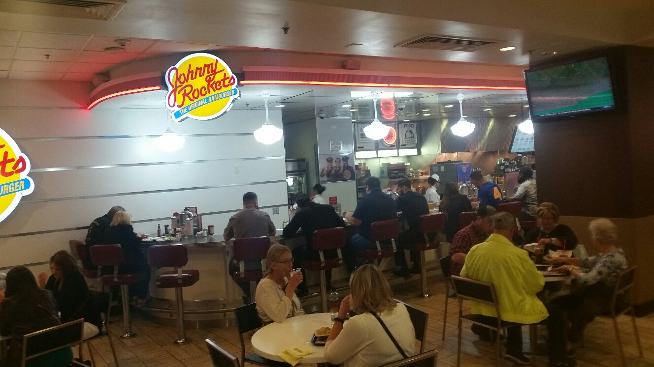 Johnny Rockets specializes in burgers but they also have great chicken tenders and loaded Fries.