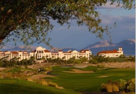 hotel in background of golf course