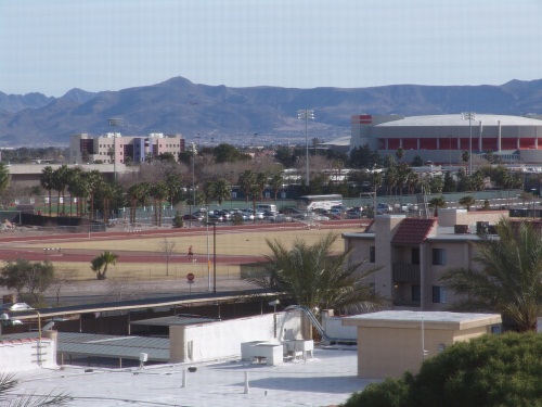 the campus of UNLV seen from the terribles tower room on the 6th floor