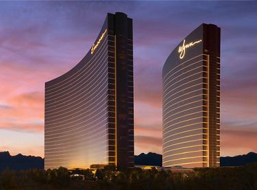 encore and wynn at dusk, las vegas