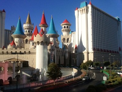 the castle of excalibur with guest room tower in the background