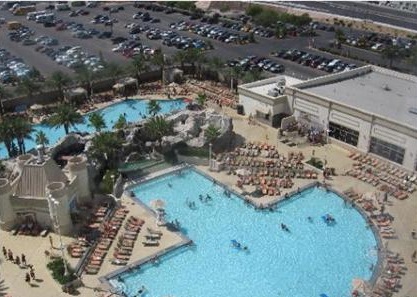 swimming pool view from 25th floor guest room