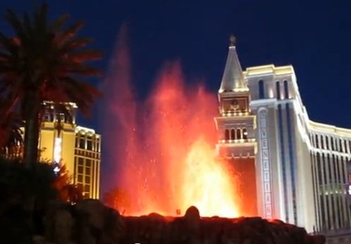 volcano going off with venetian in backgroun