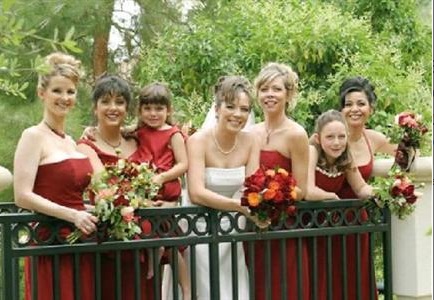 bridesmaids on bridge