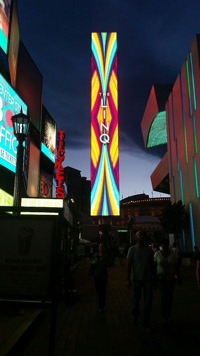 This digital sign is used to update up to the minute activities at the Linq