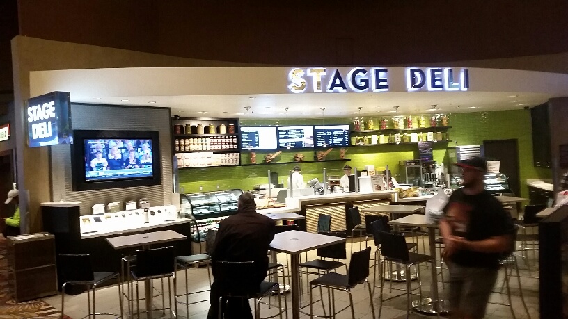 You can get a great Sandwich at the Stage Deli located in the Sports Book