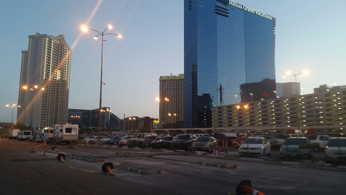 Parking Gates being installed behind Planet Hollywood